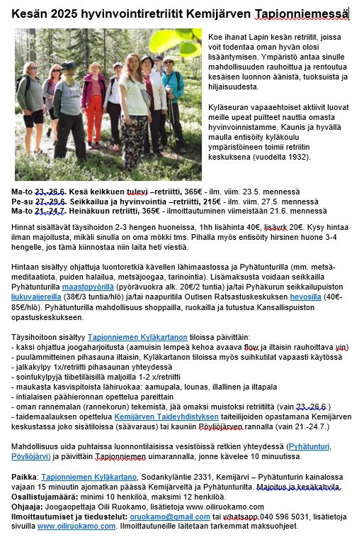 Kesä 2025 hyvinvointiretriitit Lapissa